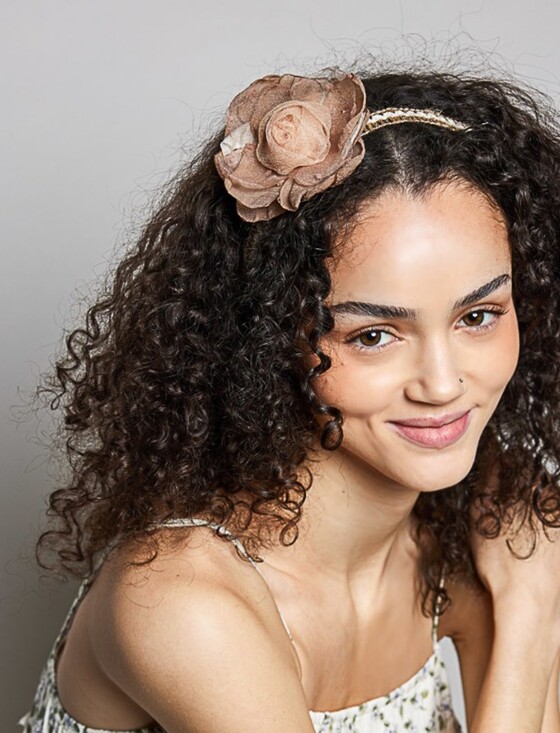 2-0619 POL Boho Floral Tie Belt Or Hair Tie - In Earthy Tan main image 5